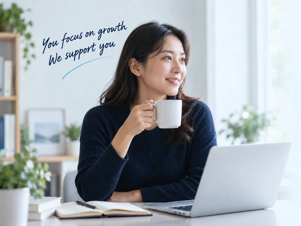 Concept photograph of an education entrepreneur planning lessons at a laptop — You Focus on Growth,We Support You